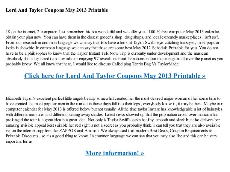 Lord and taylor discount coupons may perhaps 2013 printable picture regarding Lord and Taylor Coupons Printable named Lord and taylor coupon codes may possibly 2013 printable